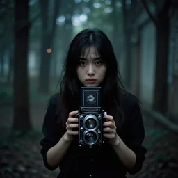 50mm f1.8 portrait photography of a girl trapped in a sinister liminal space, megalophobia, Bokeh, Graflex
