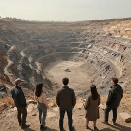 windswept vista overlooking a terraced mega mine. jasmin habezai - fekri, anton fadeev, tony zhou shuo, greg rutkowski, unreal engine 5