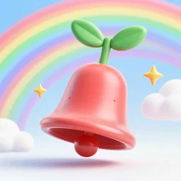 a bell transforming into a cherry 3 d render, magical, rainbow background. artstation. trending. rtx. clean graphic design.