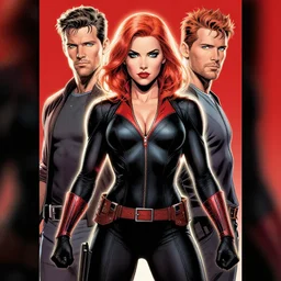 michael golden and sandra chevrier comic cover art, full body black widow, perfectly symmetrical facial features, tight fit, rim lighting, vivid colors, j. scott campbell