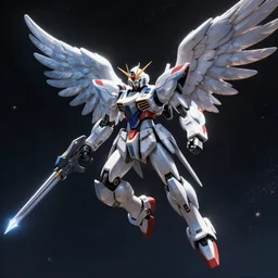 robot mecha angel flying in space, realistic, detailed, light,