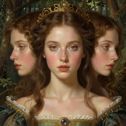 symmetry portrait of brunette magical princess, glam, renaissance, glass skin, forest background, intricate, elegant, highly detailed, digital painting, artstation, concept art, smooth, sharp focus, illustration, art by artgerm and greg rutkowski and fra angelico and alphons mucha