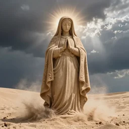 photography virgin mary made from sand, rising form the sand