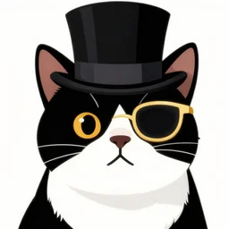 a black and white cat wearing a top hat, vector art by hanns katz, golden monocle on right eye | character portrait by puru, furry art, deviantart contest winner | purism, concept art, flat shading, vanitas, smokey background!! | anthropomorphic!! cat with black left ear and black right paws, ( ( bright green eyes ) ) |