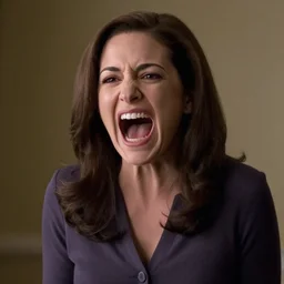 Movie still of a screaming angry Sheryl Sandberg in Facebook The Movie (2017), directed by Steven Spielberg