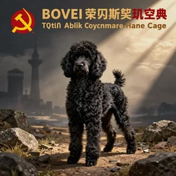 Soviet propaganda poster depicting a black poodle