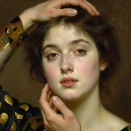 finished portrait of a beautiful!!!!!! womans face, by william bouguereau, waterhouse, craig mullins, ruan jia, gustave klimt, beautiful!!!!!!! hands!!!!!!!!!!!!!!!!