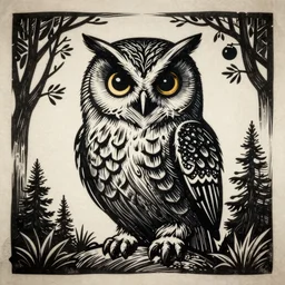 owl, linocut