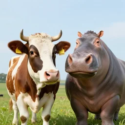 a cow taking a selfie with his hippo friend