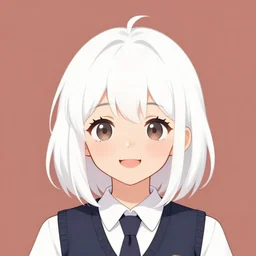 a headshot of a happy cute girl with shoulder - length white short hair wearing school uniform, sharp focus, pure color background, illustration, morandi color scheme, art station, by ilya kuvshinov
