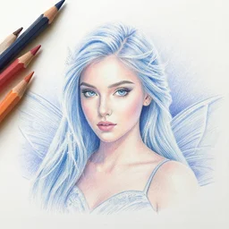Colored pencil art on paper, Frost Fairy, highly detailed, artstation, Caran d'Ache Luminance