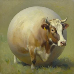 cow with spherical body, oil on canvas