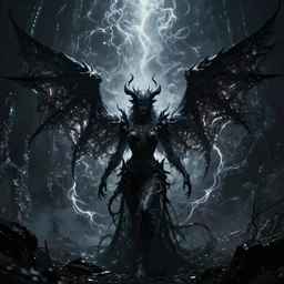 dark demonic entity with infinite wispy wings, glowing wings that are a portal to a evil world, dark neochrome colors, photo pic by beksinski gammell 35mm