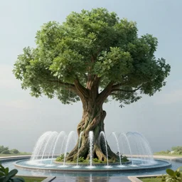 a water fountain made out of a tree, concept art by Doug Chiang cinematic, realistic painting, high definition, digital art, symmetrical, very detailed, extremely high detail, photo realistic, concept art, unreal engine 5,