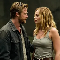 still of ryan gosling and margot robbie, in apocalypse now