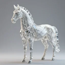 biomechanical horse made of marble and crystal, fractal 3 d structure, intricate details, octane render, soft lighting