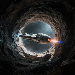 an alien spaceship at the end of the worm hole in space, epic scene, extremely detailed masterpiece, extremely moody lighting, glowing light and shadow, atmospheric, shadowy, cinematic, god lighting