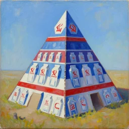 oil on canvas, oldschool 8 0 s pyramid!!! triangular!!! cardboard!!! soviet ussr milk pack, blue, red, white, in game pathologic 2, unreal engine,