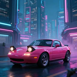 photo of a mazda miata im a cyberpunk city, cyberpunk cityscape, futuristic, digital art