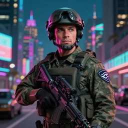 Master Chief in a city, photorealistic, HDR, 4k, wallpaper, epic, Cinematic, vaporwave, hotline Miami
