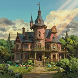 a beautiful hyperrealistic detailed miniature diorama of a magical mansion from studio ghibli, by jordan grimmer and hayao miyazaki and adolf hira, my - hirschl, crepuscular ray, vibrant, wide angle, epic, vast, trending on artstation, cgsociety, intricate, atmospheric lighting, unreal engine, 8 k resolution, ultrafine detail, octane render