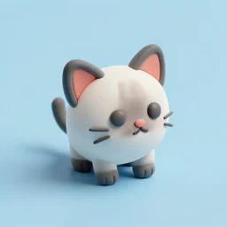 Very tiny siamese cat that looks like a iOS emoji 3D clay render, 4k UHD, light blue background, isometric top down left view, diffuse lighting, zoomed out very far