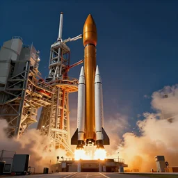 epic professional digital art of complex heavy vertical rocket with side boosters, on launch pad, at takeoff, ambient light, painted,, cinematic, detailed, grand, leesha hannigan, wayne haag, reyna rochin, ignacio fernandez rios, mark ryden, van herpen, artstation, cgsociety, epic, stunning, gorgeous, wow wow detail