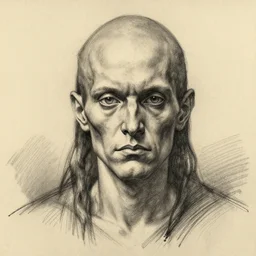 portrait of a fish - man, the innsmouth look, charcoal sketch