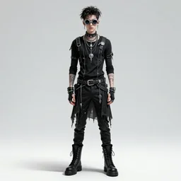 a cybergoth guy wearing goggles and eccentric jewelry by jamie hewlett :: full body character concept art, detailed,