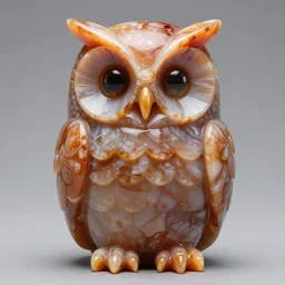 symmetrical detailed sculpture of an owl, made of Carnelian