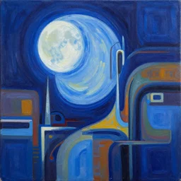once in a blue moon, abstract art, futurism, acrylic painting