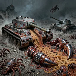 nightmare clawed chyme panzers destroyed, overturned by crustaceans made of yaw gravel m 1 a 2 sep tanks hundreds of armored claws on mollusks dread, mucosal clustered in mollusk skin with chrome rugated rust noodles in primoridal slimes by boris vallejo, terror by francesco blanc, enric torres, by jack gaughan