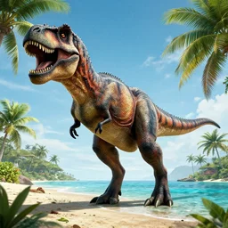 movie Poster, tropical Island, carnivore dinosaur, Tyrannosarus Rex, Action, from jurassic World (2015), from pacific rim (2013) from King kong (2005), cgsociety, ArtStation, by Frank frazetta, by drew struzan, alosaurus, spinosaurus, velociraptor