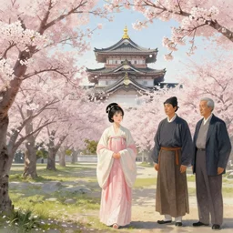 a beautiful picture of sakura in full bloom, palace ， a girl in hanfu, by mendoza, larry elmore, donato giancola and thomas kinkade, trending on artstation