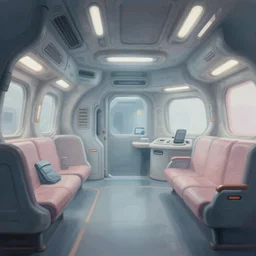 bleak austere cold inside the captain's lounge. fluorescent pleasing - palette intricate dense spaceship interior density. flowing stylized futurism contours with appeal, matte painting pastel from fantasia from fantasia ( 1 9 4 1 )