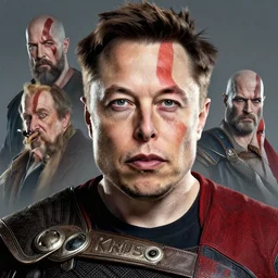 a highly detailed beautiful portrait of elon musk as kratos, by gregory manchess, james gurney, james jean
