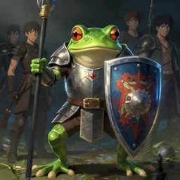 a frog knight, holding up a large shield, battle armor, atmospheric lighting painted intricate volumetric lighting, beautiful, sharp focus, ultra detailed by leesha hannigan, ross tran, thierry doizon, kai carpenter, ignacio fernandez rios, makoto shinkai