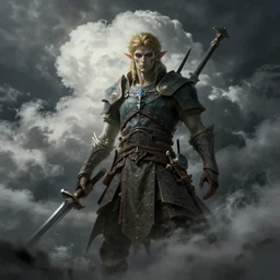 cloud strife in the art style of breath of the wild and luis royo, grimdark dramatic lighting, digital art, intricate, highly detailed, matte painting, fine art