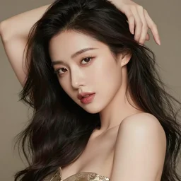 close-up portrait of a beautiful Korean Luxurious Goddess posing dramatically in the art style of James Jean pastiche, by Rembrant, rule of thirds, 4k quality