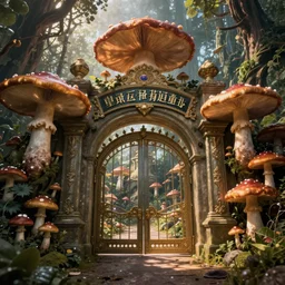 The gate to the eternal kingdom of mushrooms, fantasy, digital art, HD, detailed.
