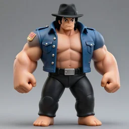 michael jackson oversized muscular hulked powerlifter with fedora hat by neca!!! pretty! beautiful! action pose shirtless muscular black pants blue military jacket very detailed realistic action figure by neca macro face shot face shot in the style of jojo adventure, character from king of fighters, film still, bokehs