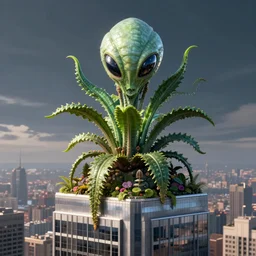 macro photo of a alien plant growing on top of a skyscraper, unreal 5, DAZ, hyperrealistic, octane render, Regal, Refined, Detailed Digital Art, dynamic lighting, Highly Detailed, Cinematic Lighting, Unreal Engine, 8k, HD