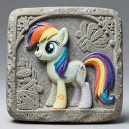 mesoamerican stone carving of rainbowdash from My Little Pony