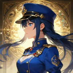 profile!!!!!! beautiful anime soldier girl close portrait, sci - fi, blue uniform, wearing ornate helmet, ultra detailed, elegant, intricate, anime, dynamic lighting, dnd, glowing lights, digital art, digital painting, artstation, wlop, sharp focus, illustration, art by artgerm and greg rutkowski and alphonse mucha, 8 k