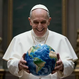 evil pope laughing at the demise of our planet