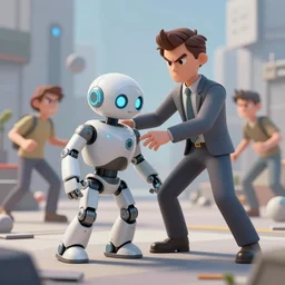 angry people beating a friendly robot, battlefield, elegant, highly detailed, smooth, photoreal, sharp focus, illustration, beautiful, geometric, dmt trending on artstation, cinematic, artwork by wlop