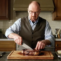 walter white cooks a steak, a steak