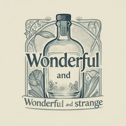 logo for a gin distillery named wonderful and strange, art nouveau, muted colors, ephemeral, woodblock print