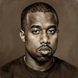 oil painting portrait of Kanye West, sepia tone, dramatic