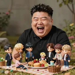 screaming kim jong un doll having a lovely picnic with bts boy band dolls